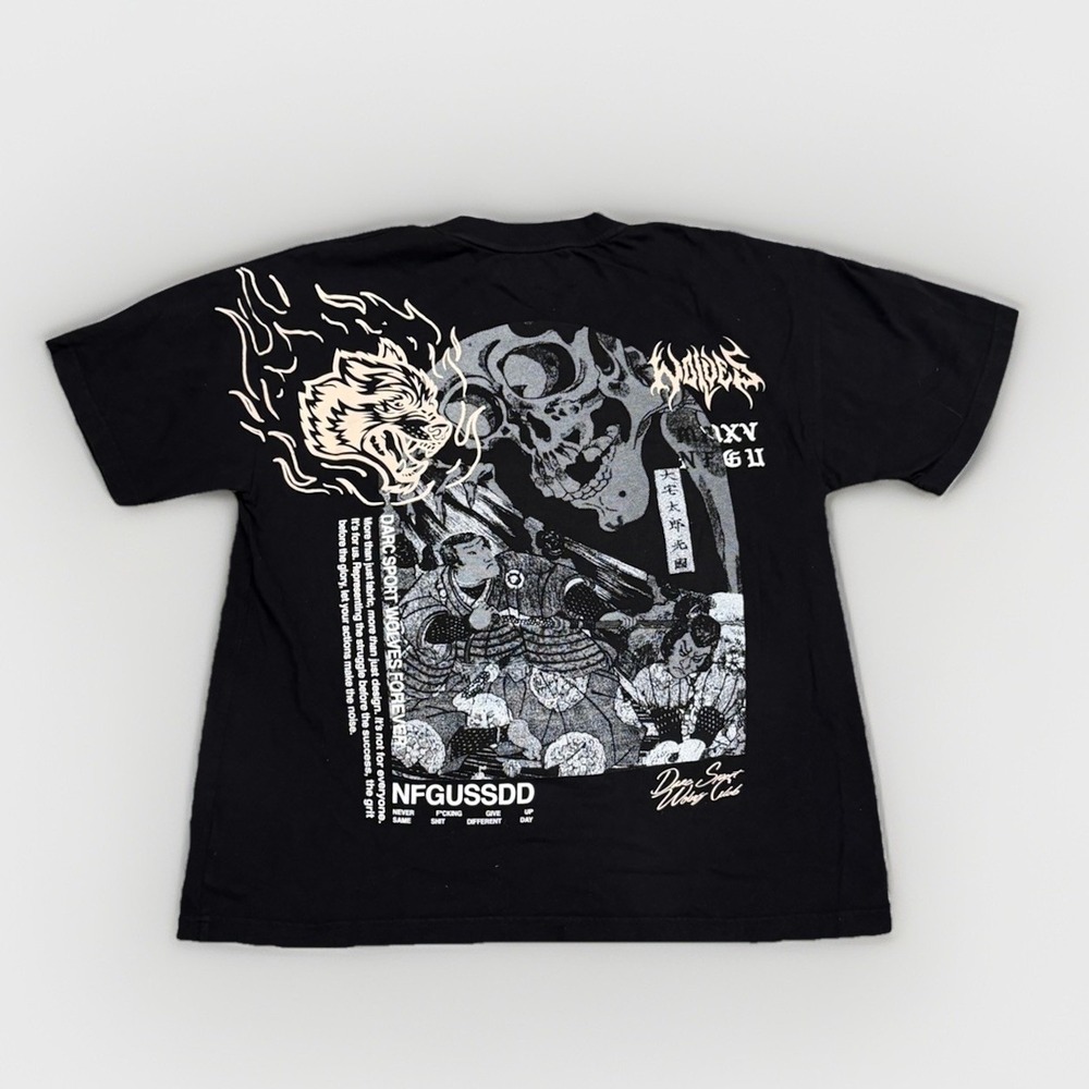 Darc Sport Bushido Samurai Warrior Skull Wolves Black Shirt Streetwear Size M